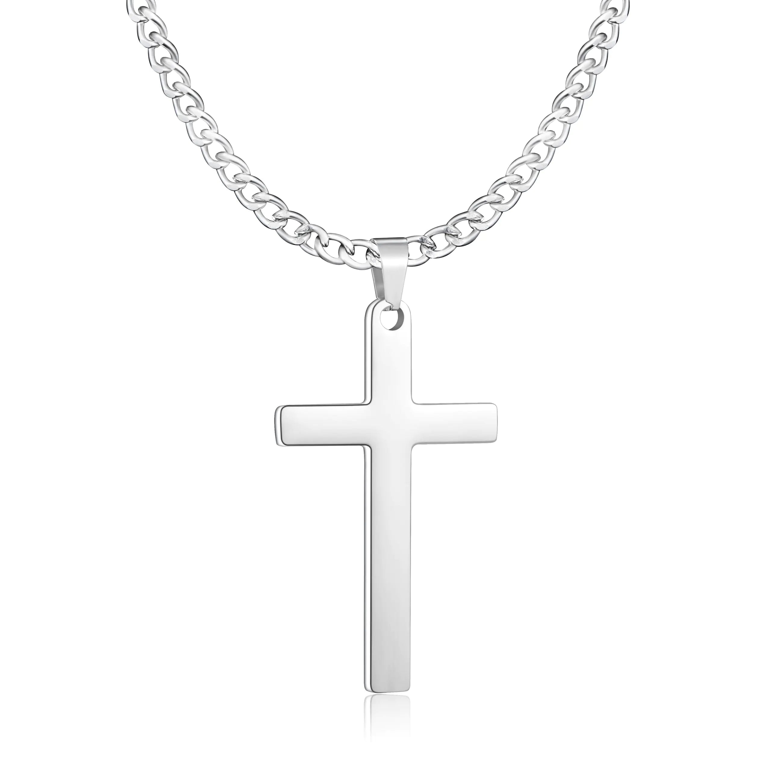 Txdvbls Cross Necklace for Men Silver Mens Cross Necklaces Stainless Steel 1.8" Cross Pendant Necklace Simple 22" Cross Chain for Men