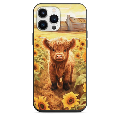Cute Highland Cow in A Sunflower Field Phone Case for iPhone 7 8 X XS XR SE 11 12 13 14 Pro Max Mini Note 10 20 s10 s10s s20 s21 20 Plus Ultra