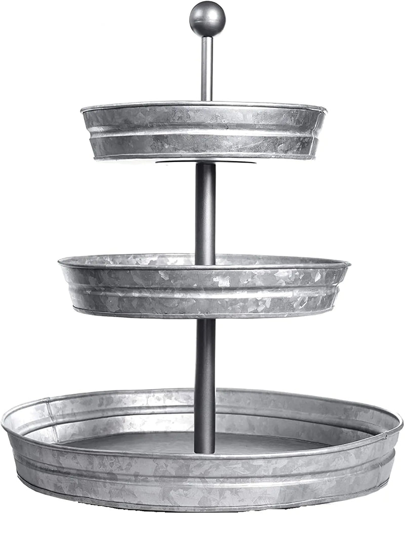 GetSet2Save Vintage Galvanized 3 Tier Serving Tray Rustic Country Farmhouse Kitchen one size Silver