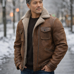 Autumn And Winter Men's Retro Brown Suede Casual Jacket
