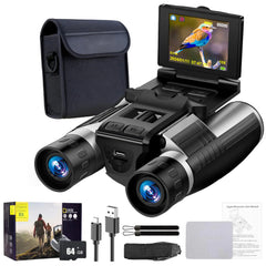 2.4" LCD Digital Binoculars with Camera for Adults 12x32 48MP 2.5K Video Photo Recoder for Bird Watching Hunting Concerts and Sports Games 64G