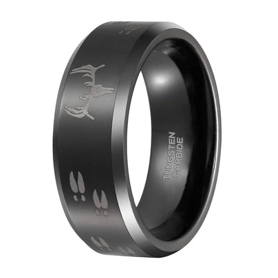8mm Black Etched Deer Head Tungsten Carbide Wedding Band Mens Hunting Ring Size 6