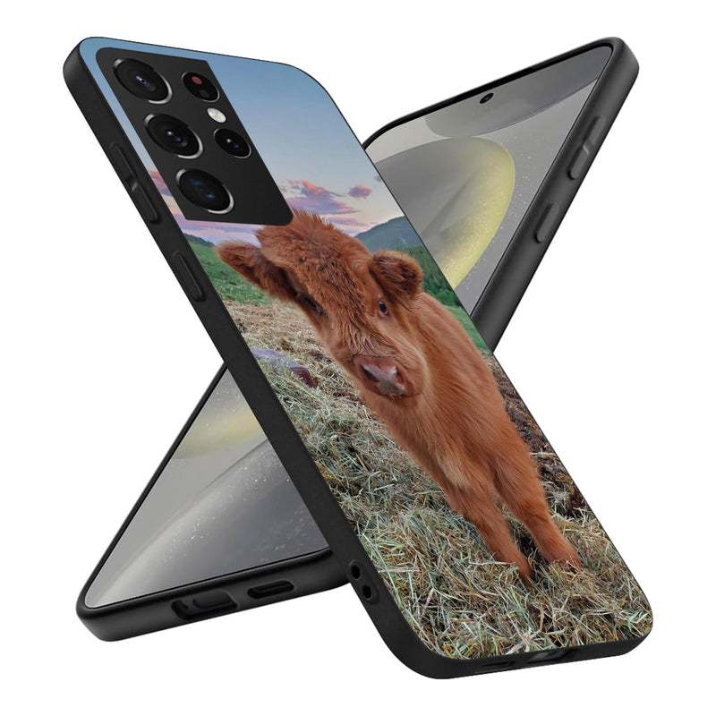 HONGZAOQIYE Fashion Case for Samsung Galaxy S24 Ultra Cute Cow Highland Cow Farm Animal Shockproof Design Pattern Slim Soft Protective Case
