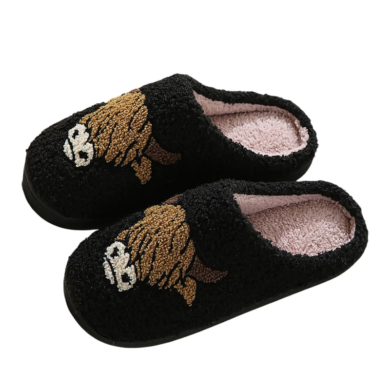 Cow Slippers For Women2025 Christmas Slippers Pantuflas Para Mujer Warm House Slippers for Woman Cozy Fuzzy Bedroom Home Shoes Indoor Highland Cow Black 7.5 Women/6.5 Men