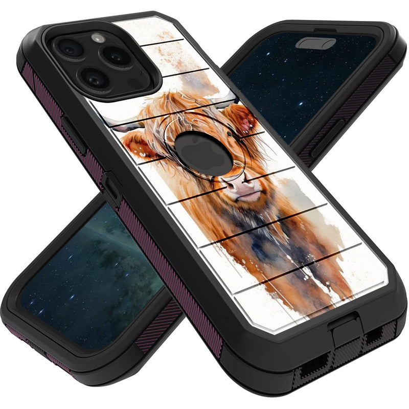 FGDRFGRW Designed for iPhone 15 Pro Max 6.7 Inch CaseHeavy-Duty Rugged and DurableShockproof Hybrid Dual-Layer Armor Protective ShellWatercolour Highland Cow