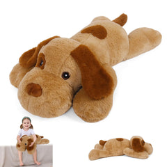 JellyMallow 5 lbs 27" Weighted Stuffed Animals Dog Plushie Cute Brown Dog Weighted Plush Pillow Giant Stuffed Animals for Kids Adults