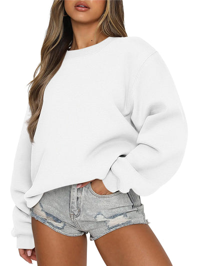 Caracilia Womens Crewneck Sweatshirts Oversized Fleece Hoodies Tops Casual Loose Pullover Sweaters 2024 Fall Clothes White X-Small