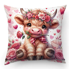 Valentines Pillow Covers Highland Cow Pillow Covers Cow Decorative Throw Pillows Cow Decor for Bedroom Highland Cow Bedding Soft Flannel Fluffy Couch Pillow Covers for Home Sofa Living room Office