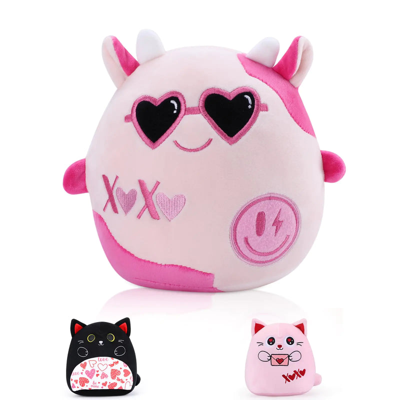 refavor Cow Valentines Stuffed Animal - 8 Inch Preppy Cute Plushies Y2K Soft Stuffed Animals for Girls Gift Pink Stuffed Animal Cow Plush Pillows Gifts Kids Cow Stuffed Animals Plush Toys(Rosie)