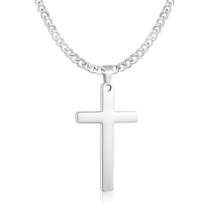 Txdvbls Cross Necklace for Men Silver Mens Cross Necklaces Stainless Steel 1.8" Cross Pendant Necklace Simple 22" Cross Chain for Men