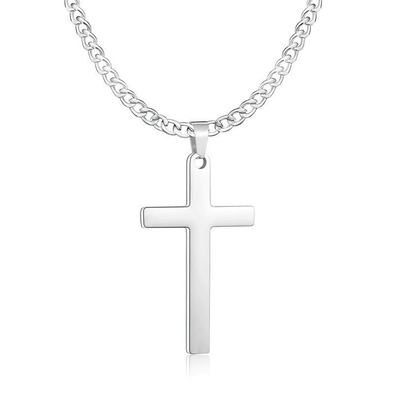 Txdvbls Cross Necklace for Men Silver Mens Cross Necklaces Stainless Steel 1.8
