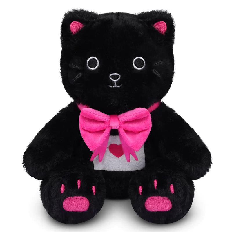 LSYDCARM Cat Stuffed Animals Valentines Plush Cute Black Cat Plush with Envelope Valentines Day Stuffed Animals Soft Stuffed Black Cat Valentines Day Gift for Kids Girls Girlfriend Boyfriend