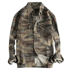 Vintage Washed Cotton Work Shirt for Men (Fall/Winter)