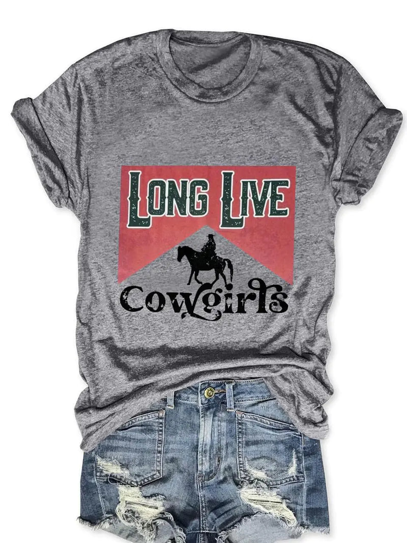 Long Live Western Country Southern Cowgirls T-Shirt Women Graphic Shirts Loose Vintage Short Sleeve Casual Tops C-Grey