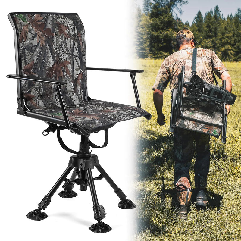 KEMIMOTO 360 Degree Silent Swivel Blind Hunting Chair 320 Lbs Camo Height Adjustable Quick Folding Portable Comfortable Hunting Deer Fishing Ground Chair