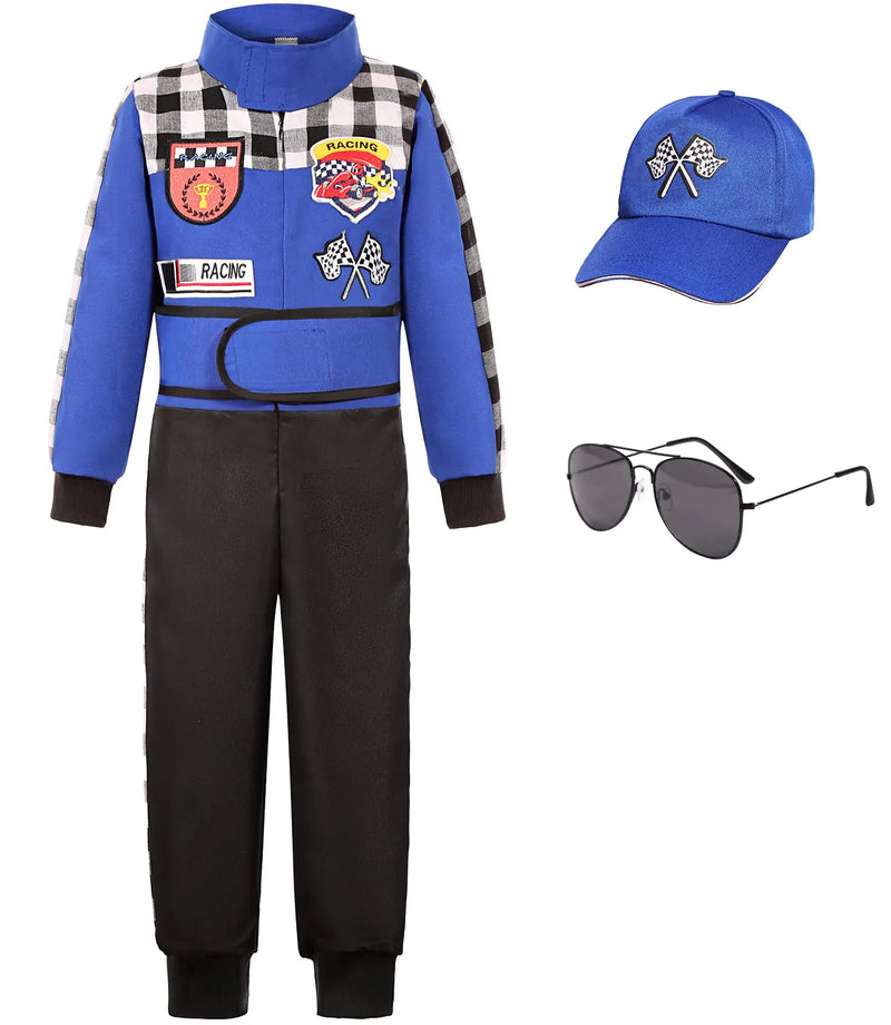 SIZGAROOT Kids Race Car Driver Costume Toddler Boys Race Car Driver Halloween Costume (Blue 3-4T)