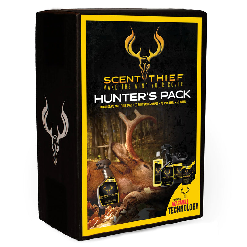Scent Thief Hunting Scent Eliminator Hunters Pack Includes 24oz Field Spray 32oz Refill Bottle Hunting Body Wash & Shampoo and (4pk) Scent Blocker Wafer