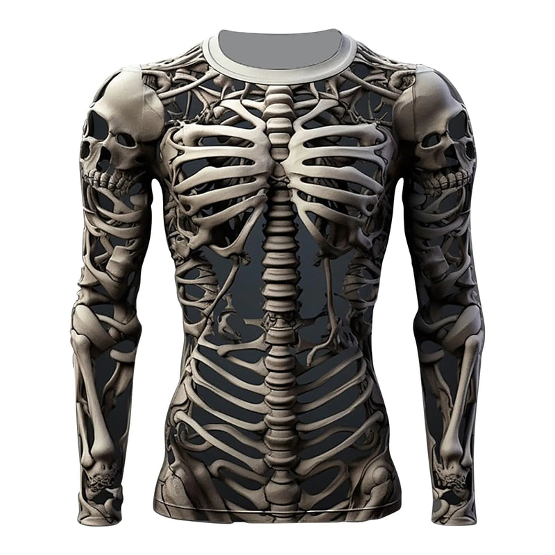DOPRISIC 3D Print Skeleton Shirts Men Halloween Costumes Shirts Funny Long Sleeve Graphic Tees Streetwear Casual Tee Tops Halloween Shirts Skeleton Halloween Mens Shirt
