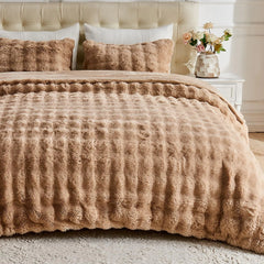 Lotus Karen Fluffy Comforter Cover Set-Rabbit Fluff Faux Fur Duvet Cover King SizeCoffee Plush Fuzzy Furry Bedding Sets 3Pieces(1 Duvet Cover & 2 Pillow Shams)Zipper Closure