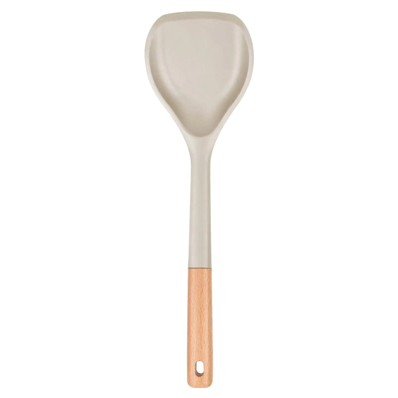 Nonstick Silicone Spatula Non Scratch Flexible Edge for Pans Slip Resistant comfortable Wooden Handle Heat Resistant BPA-Free Kitchen Spatulas for Cooking 13.2 Inch (Khaki)