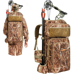 NEW VIEW Camo Bow Hunting Backpack for Men and Women Saddle Back Pack with Bow Holder Elk and Deer Bag (Camo Reeds)