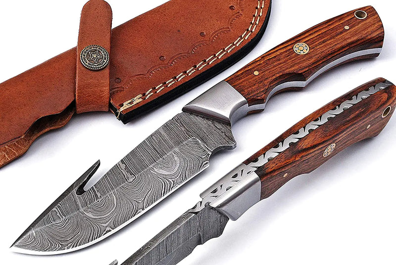 Tommi Custom Hand Made Hunting Knife With Leather Sheath Best Damascus Steel Blade Skinning Hunting Knife for EDC Outdoor Camping 14101