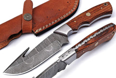Tommi Custom Hand Made Hunting Knife With Leather Sheath Best Damascus Steel Blade Skinning Hunting Knife for EDC Outdoor Camping 14101