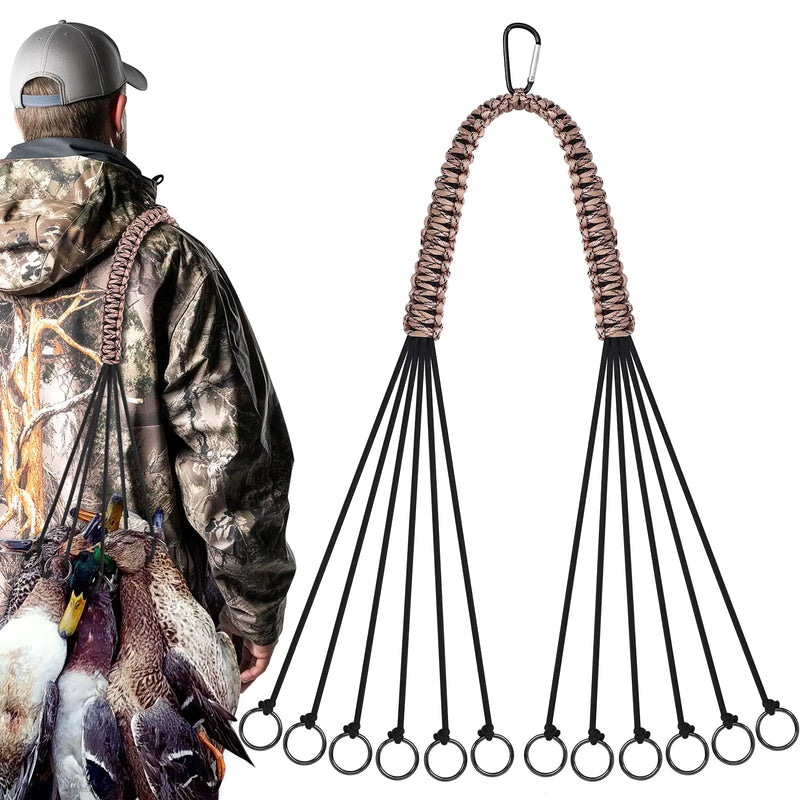 TOBWOLF Game Carrier with 12 Drops Slip Ring Duck Carrier Bird Tote Hunting Strap for Dove Bird Waterfowl Game Carrier Metal Loop Goose Hanger Hunting Game Tote Duck Hunting Gear Paracord