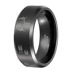 8mm Black Etched Deer Head Tungsten Carbide Wedding Band Mens Hunting Ring Size 6