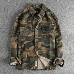 Vintage Washed Cotton Work Shirt for Men (Fall/Winter)