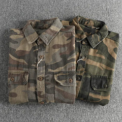 Vintage Washed Cotton Work Shirt for Men (Fall/Winter)