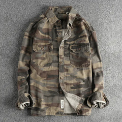 Vintage Washed Cotton Work Shirt for Men (Fall/Winter)